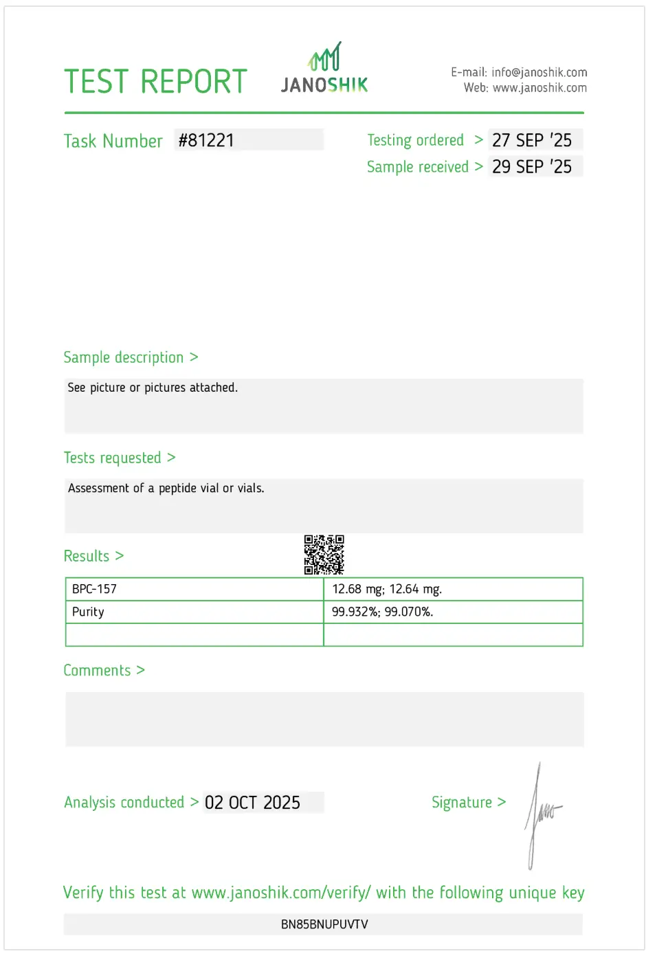 BPC-157 Certificate of Analysis