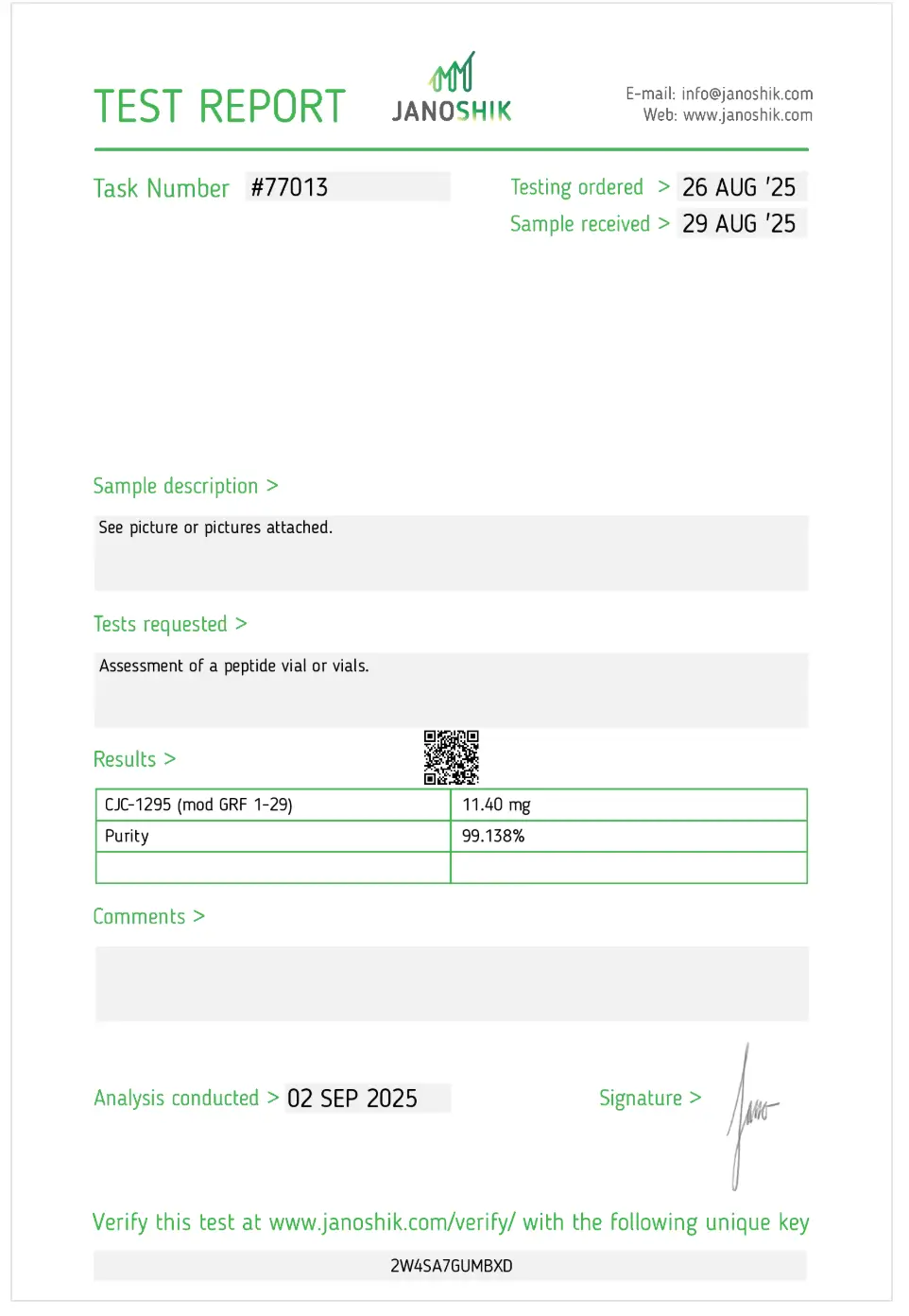 CJC Certificate of Analysis preview