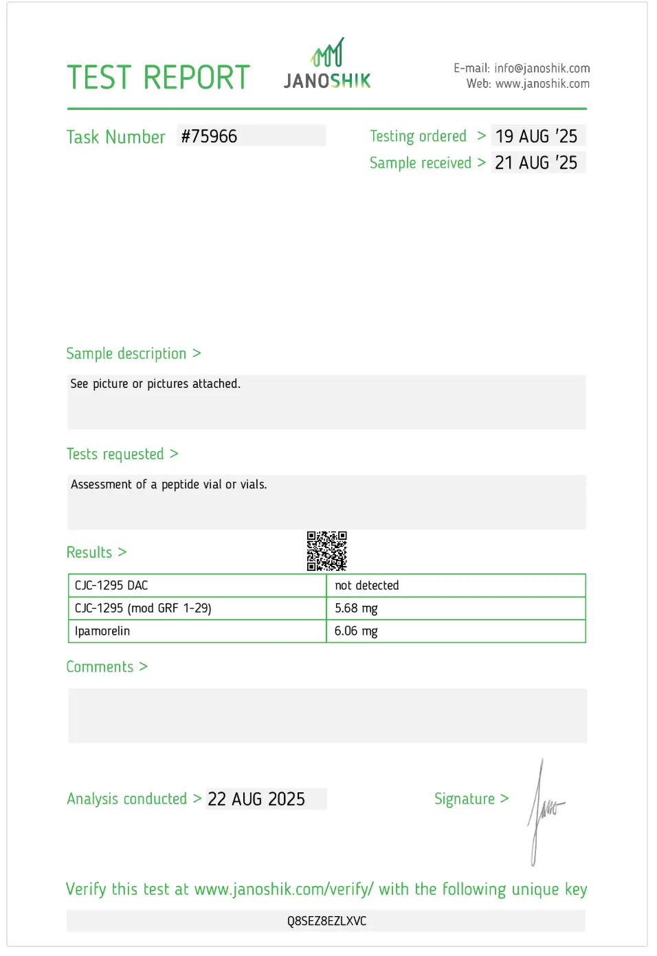 CJC / Ipamorelin Blend Certificate of Analysis preview