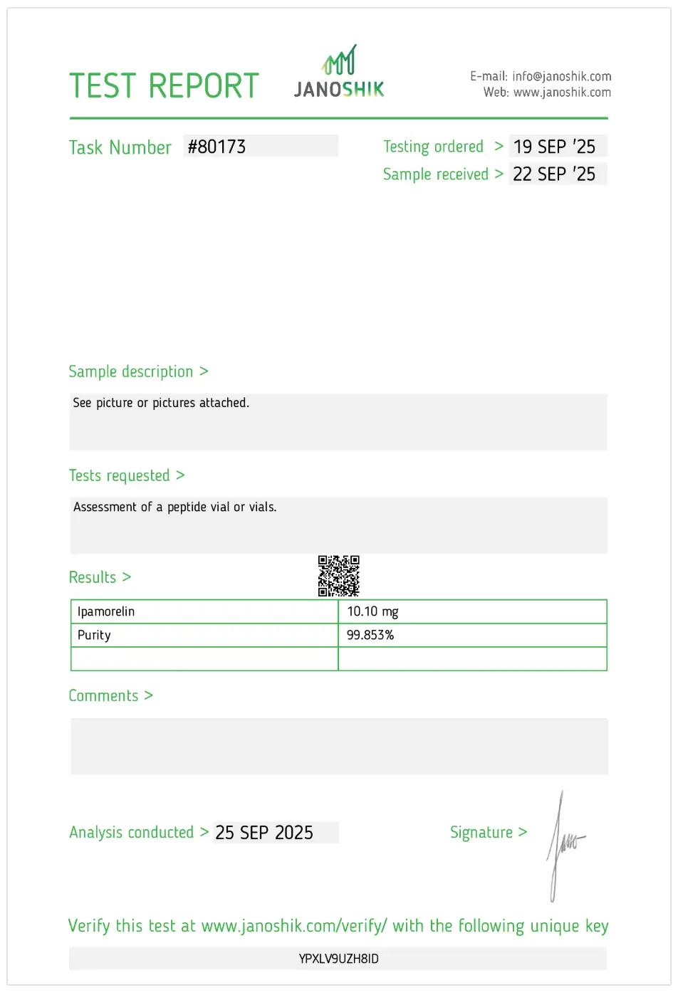 Ipamorelin Certificate of Analysis preview