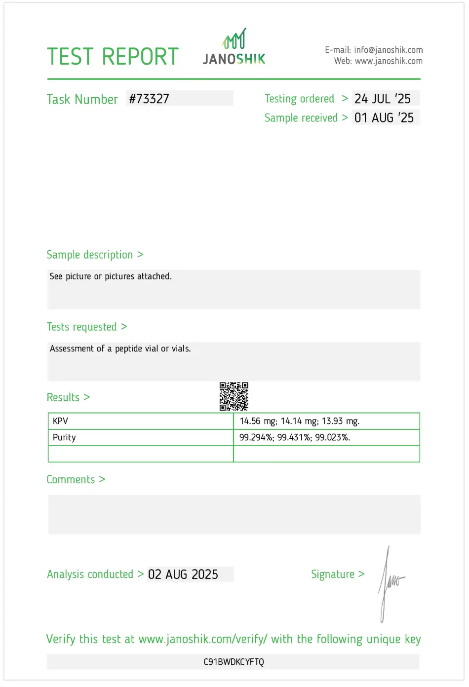 KPV Certificate of Analysis preview