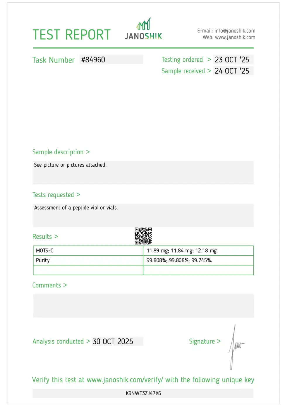 MOTS-C Certificate of Analysis