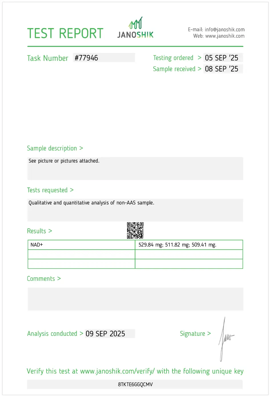 NAD+ Certificate of Analysis preview