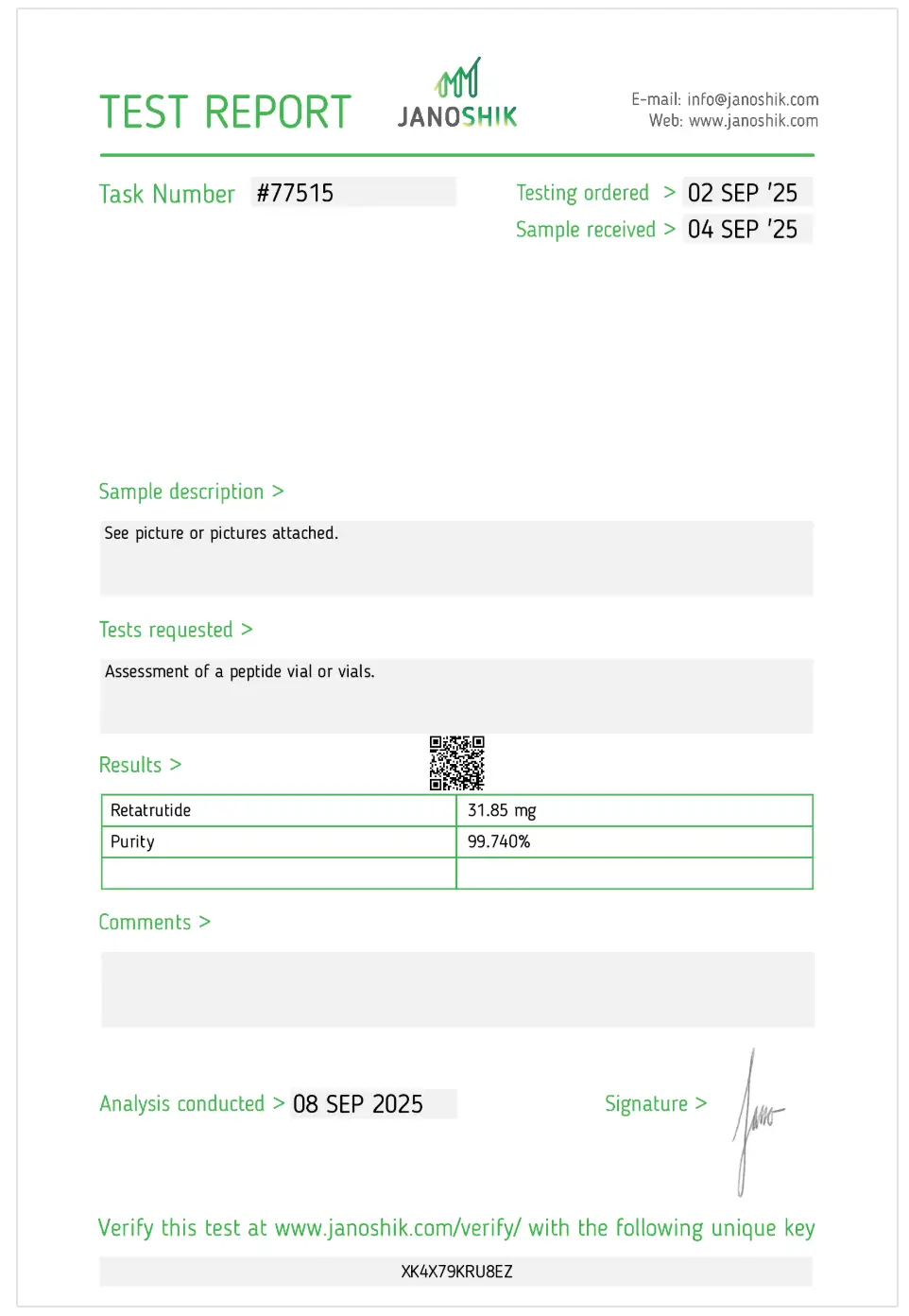 Retatrutide Certificate of Analysis