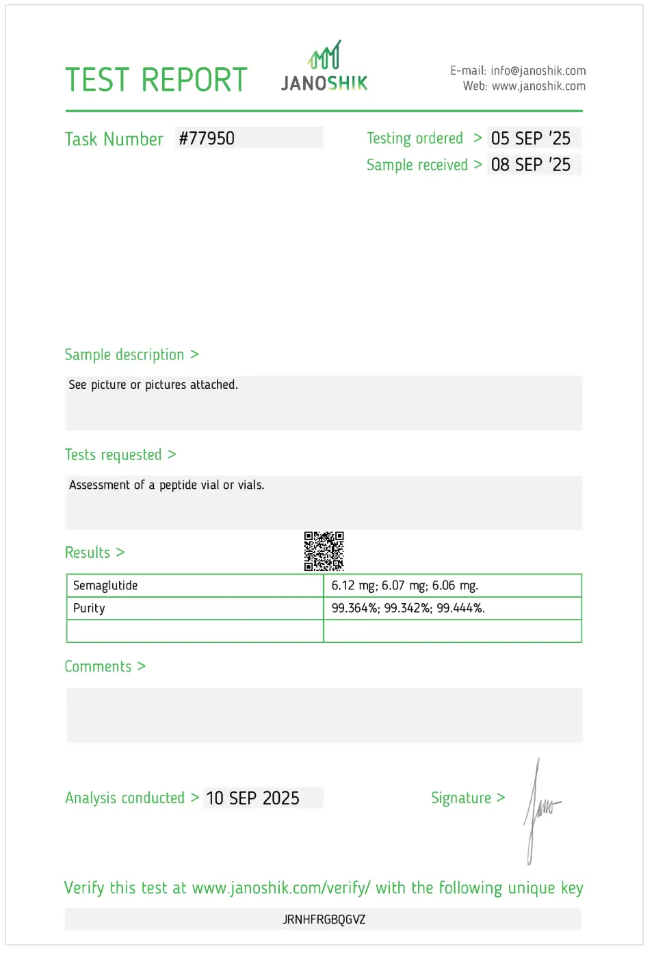 Semaglutide Certificate of Analysis preview