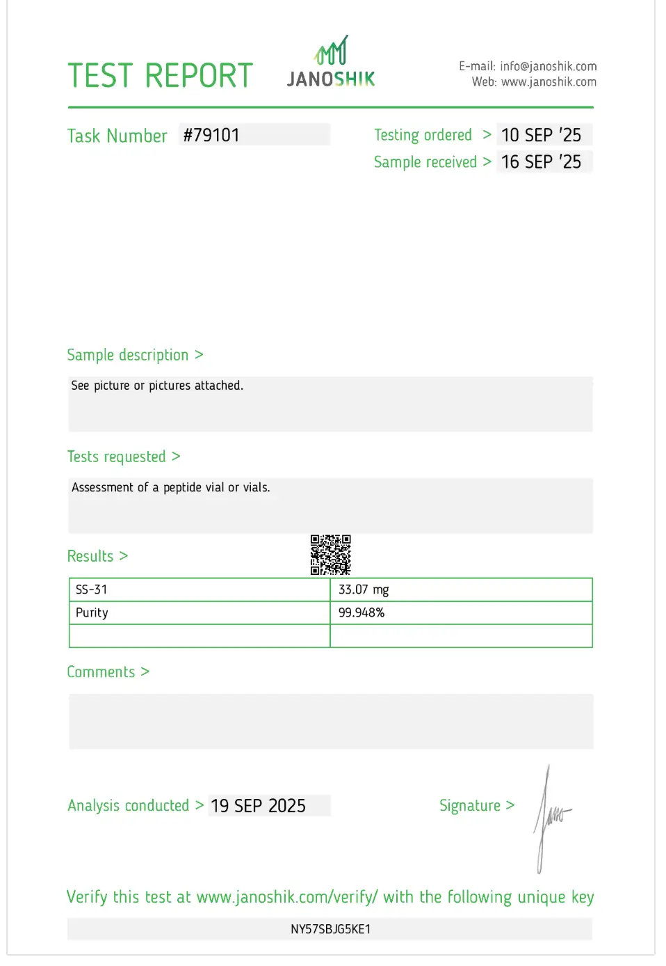 SS-31 Certificate of Analysis preview