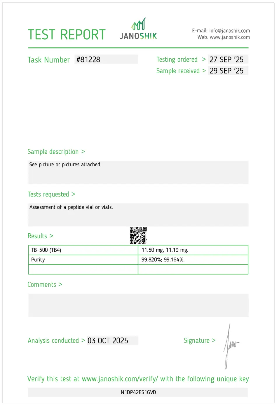 TB4 / TB-500 Certificate of Analysis preview
