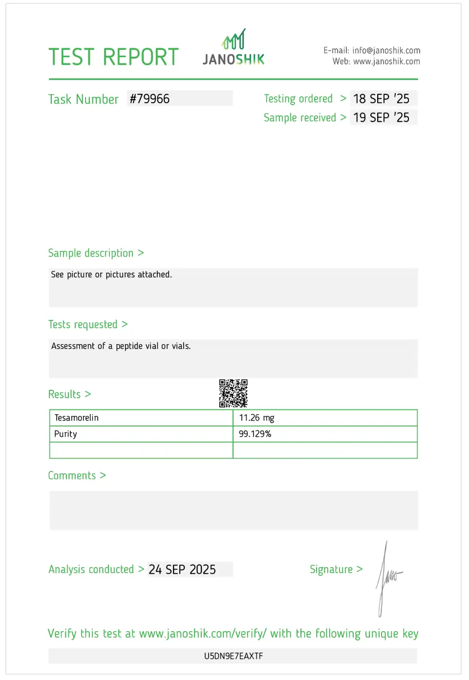 Tesamorelin Certificate of Analysis preview