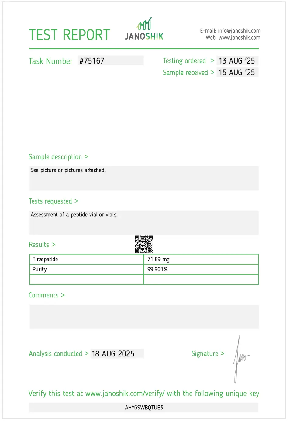 Tirzepatide Certificate of Analysis preview